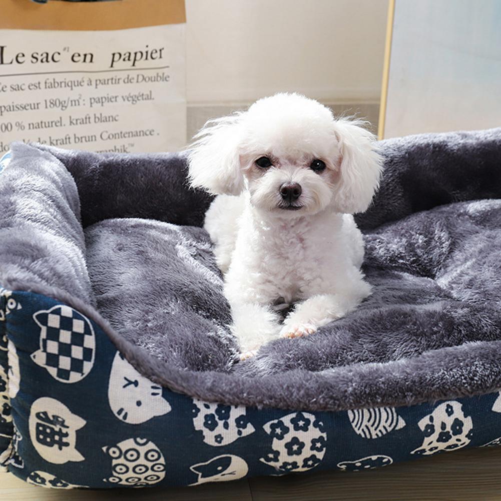 Pet Winter Nest - Cozy Rectangle-Shaped Kennel with Stylish Animal Pattern Cushions for Dogs & Cats