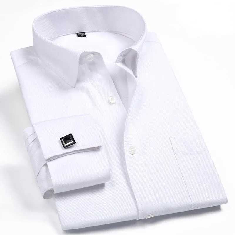 2022 Classic White French Formal Cufflinks Mens Business Dress Long Sleeve Collar Mens Social Shirt X250324
