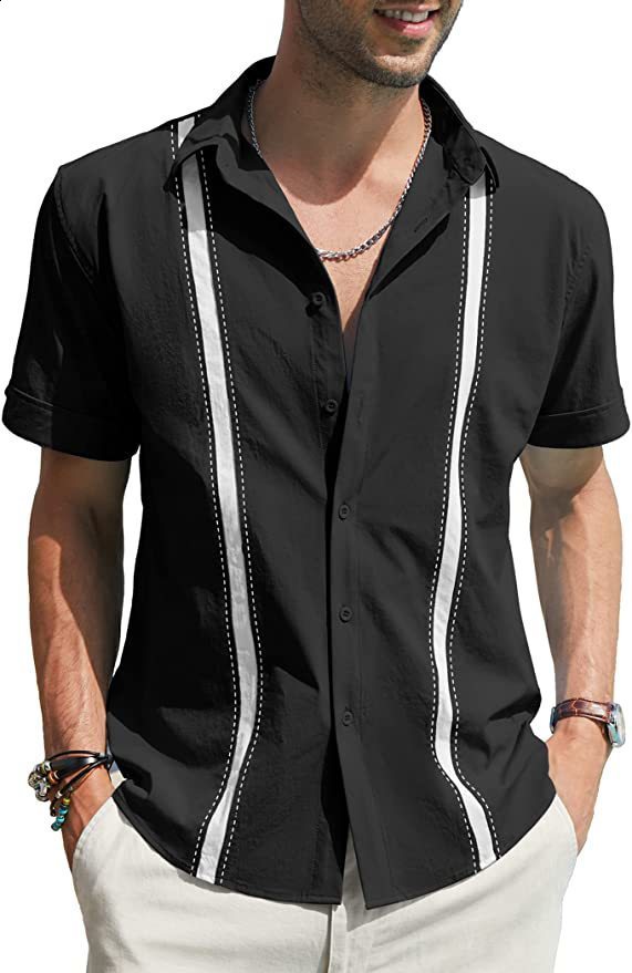 Men's Shirts Guayabera Shirts Button-Down T-Shirts Summer T-Shirts Beach Wear Navy Blue Short Sleeves Colorful Casual Daily Wear 240112