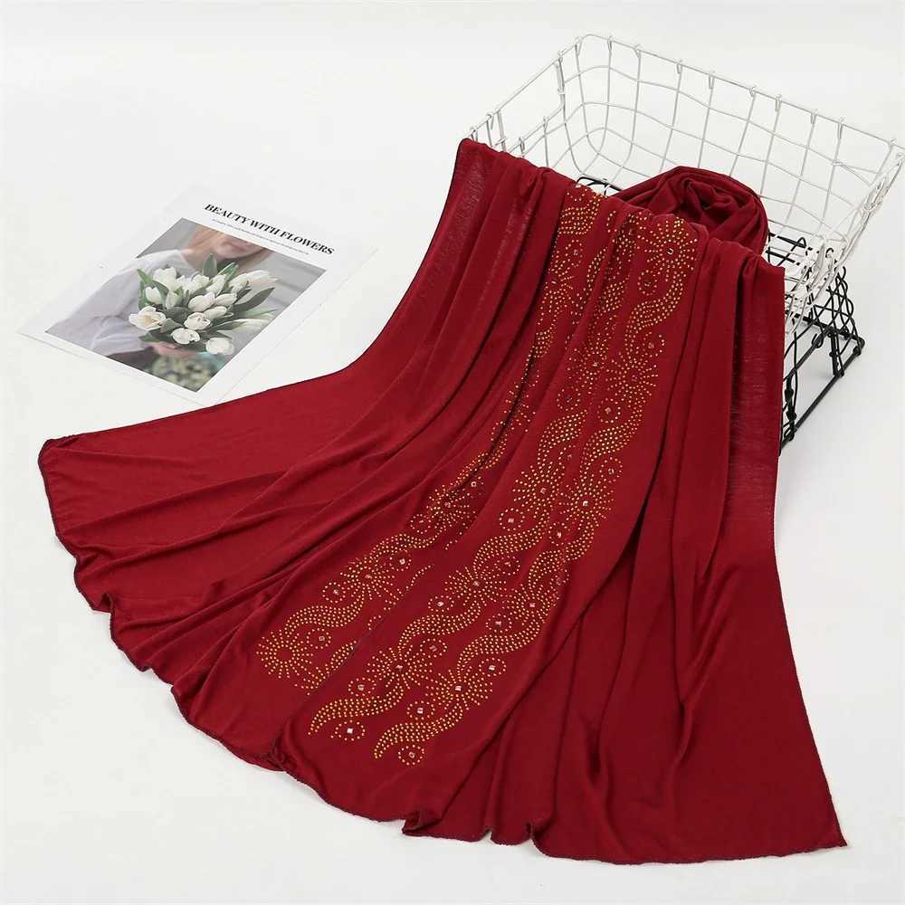 Jersey Fashion Muslim Wen Headband Rhinestone Long Scarf Trkiye Shawl Bag Bandana Scarf Arab Womens Headband X250324