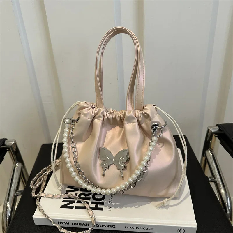Silver Butterfly Backpack Womens Trendy Fashion Korean Pearl Chain Backpack Versatile Handbag 250318