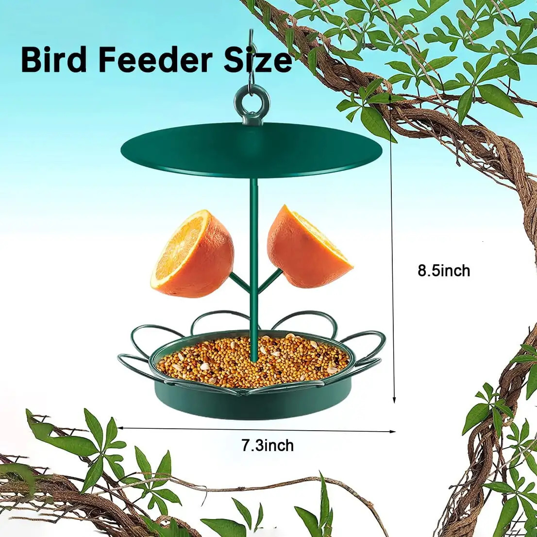 Metal Wild Bird Feeder for Outside Hanging Feeders with Hook 2LB Capacity Seed Birdfeeder Outdoors Garden Yard Green 250320