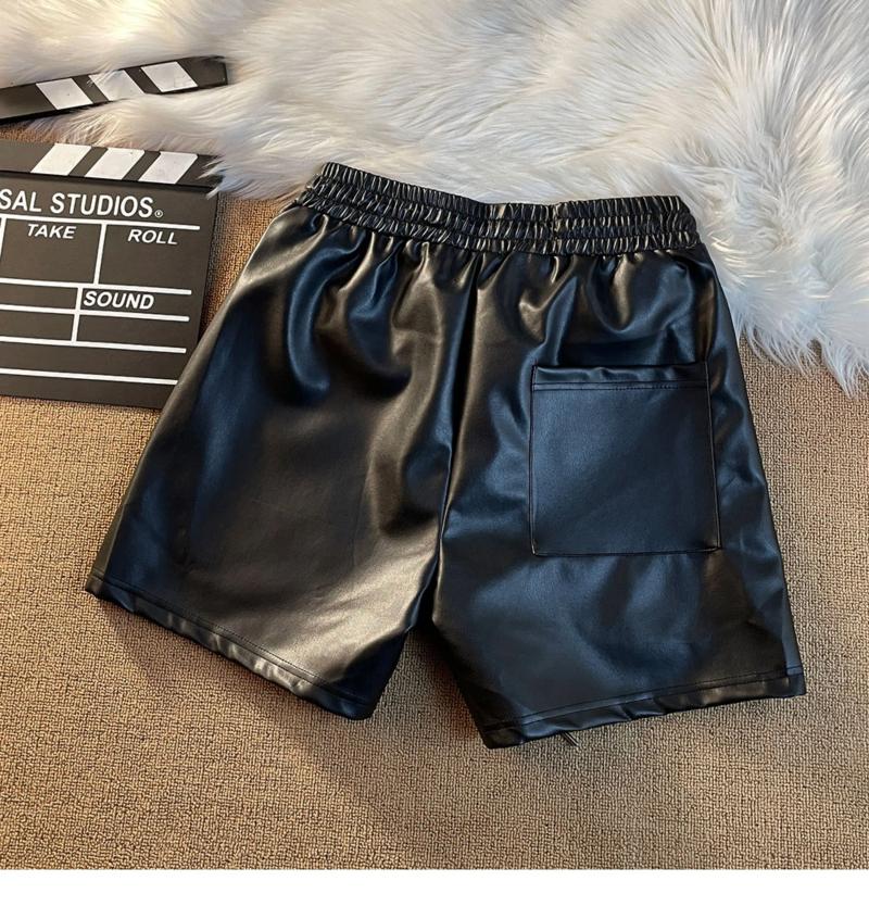 Men's Shorts Pu Leather Black Red Board Yellow Drawstring Beach Holiday Shortpant Men Women Embroidery Patch Letters Short Pants