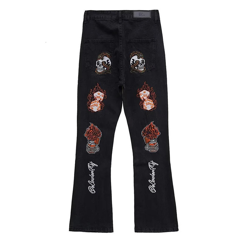 Y2K mens jeans fashionable skull y patch denim Trouser spring and summer fashion ultrathin elastic street clothing 250320
