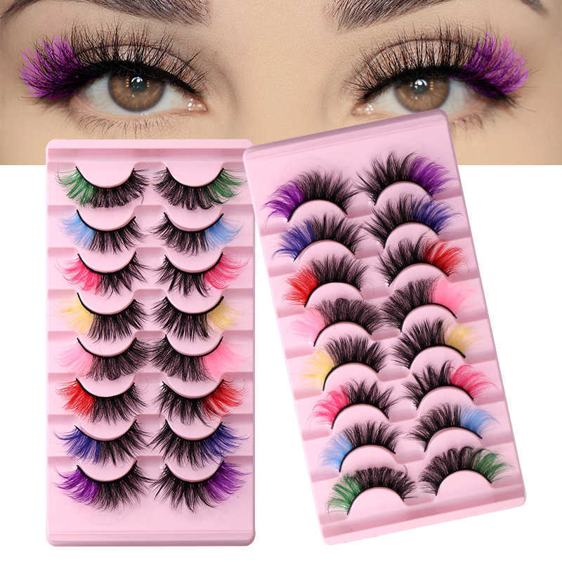 High imitation mink fur colored false eyelashes simulate thick and curled eyelashes for 8 pairs of eyes W250324