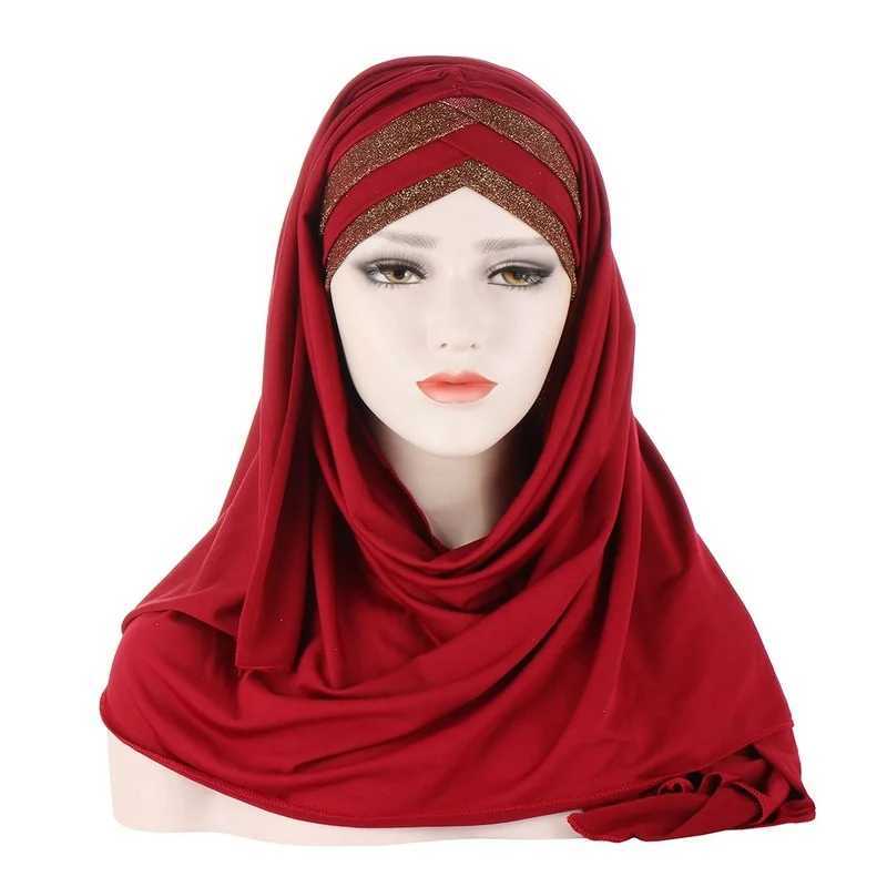 KepaHoo front cross hair wrapped scarf solid color glitter Jersey headscarf Muslim with Ventura hair hat scarf X250324