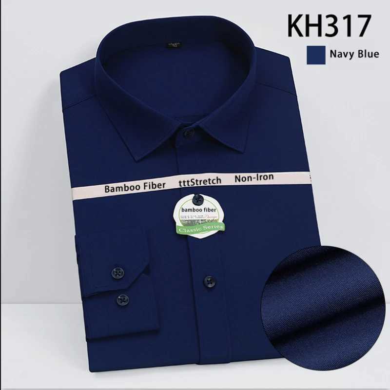 2024 new bamboo fiber elastic mens Camisas four season mens workwear long sleeved shirt white red blue navy blue pink X250324