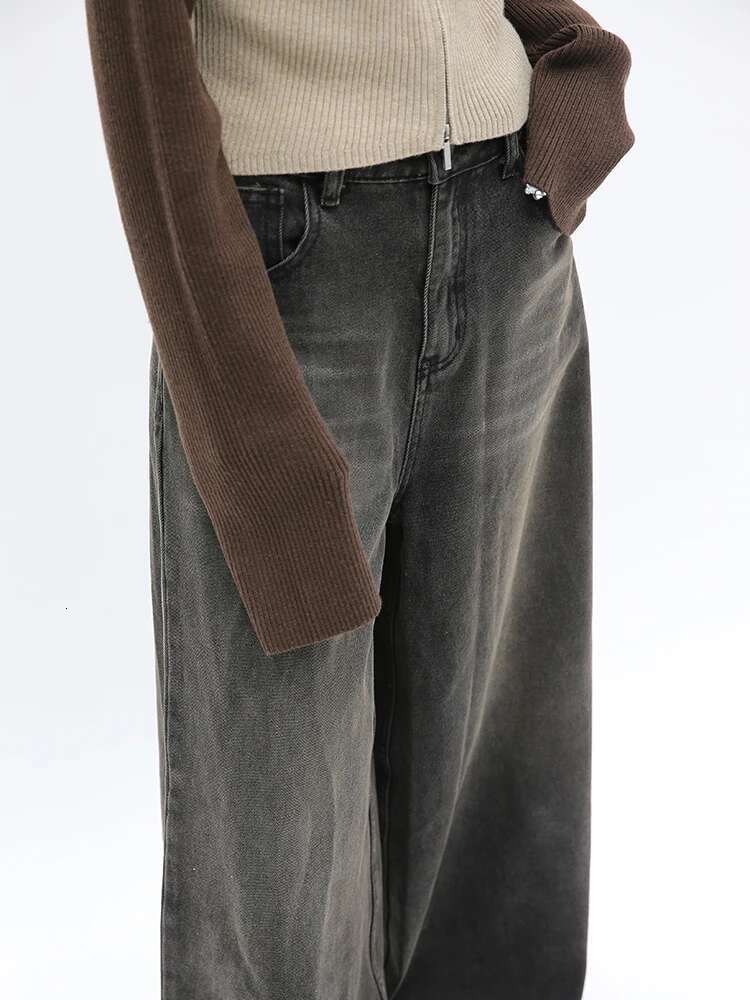 Yedinas American Retro Streetwear Bell Bottom Femme Autumn Winter Washed Do Old Boyfriend Jeans For Women Denim Pants Chic