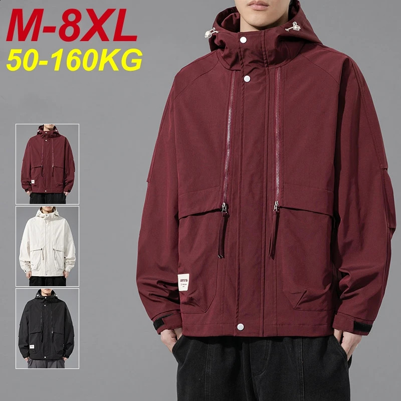 Windproof mens jacket with large pockets waterproof trench oversized size 6XL 7XL 8XL Plus size spring casual motorcycle loose fit 250321