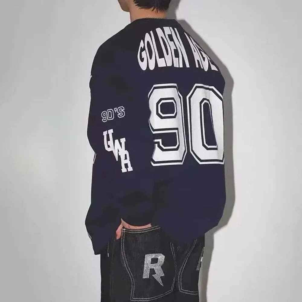 Mens Retro Street American Hip-Hop Number Print Pullover Stylish Campus Sporty Youthful Daily Baggy Casual Sweatshirt