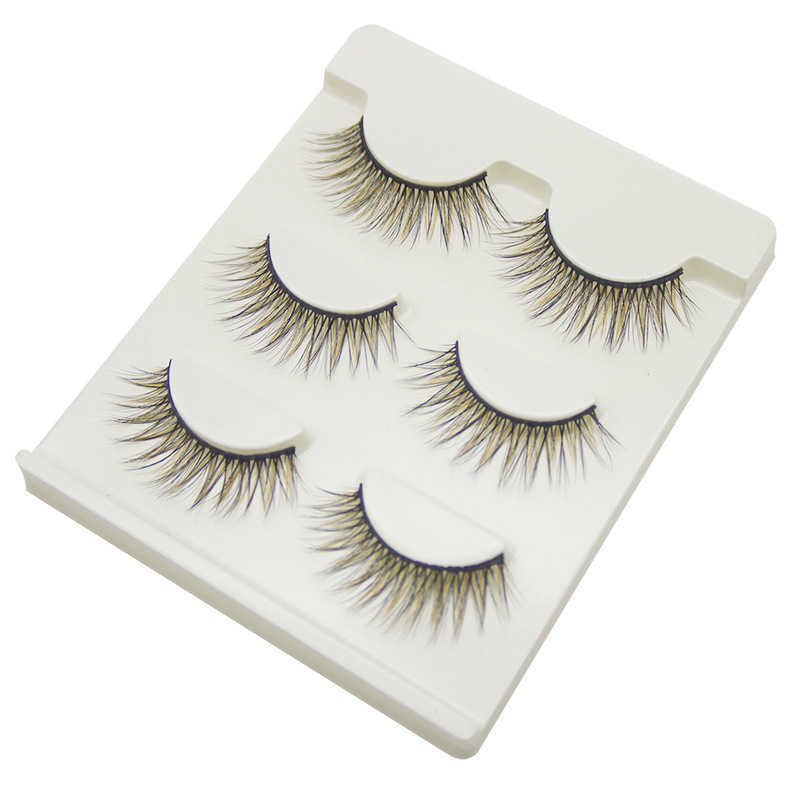 3D False Eyelash Black Brown Hard Stem Natural Simulation Thick Curling Extended Cross Eyelash W250324
