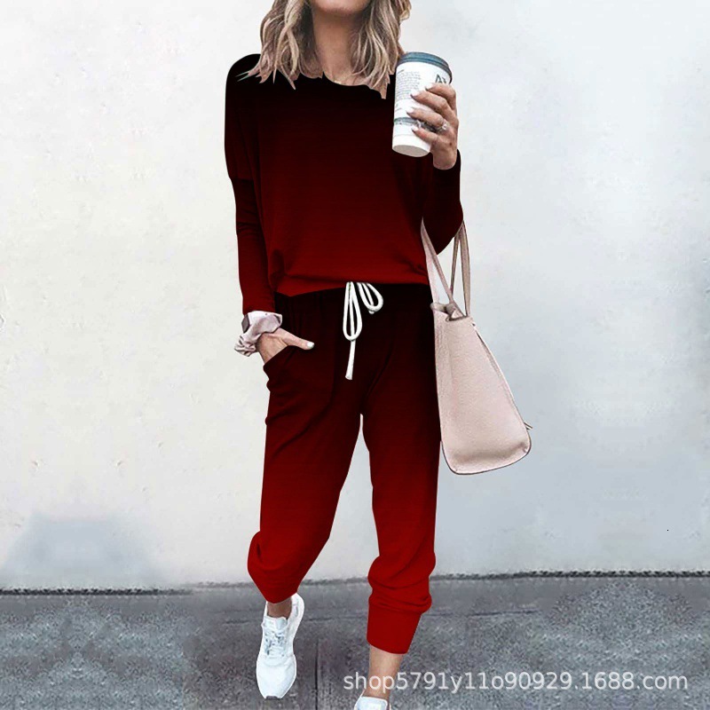 Gradient sweatshirt and pants set, casual long sleeved pullover, round neck sports suit