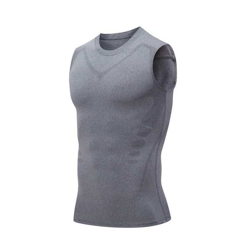 Compression vest mens sports shirt sleeveless quick drying printed sports shirt mens fitness vest X250324