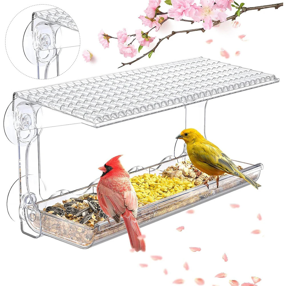 Window Bird Feeder Weatherproof Suction Cup Transparent House with Tray Roof Cover for Outdoor 250320