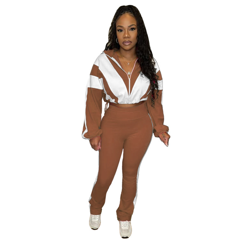 Womens Tracksuits Two Pieces Set 2025 New Elastic Buckle Waist Color Block Splicing Contrasting Color Sports And Leisure Sportwear 10 Colors