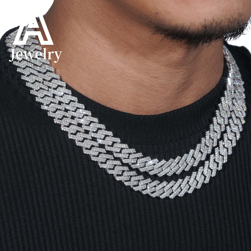 ced out Miami cuban chain hip hop jewelry necklace s925 moissanite diamond cuban link chain 12mm sharp cuban necklace bracelet