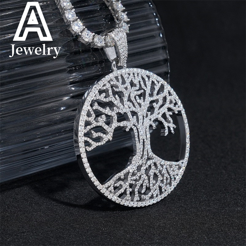 NEW ARRIVAL Tree Design Circle Pendant moissanite 925 Hip Hop iced out Pendant Jewelry Moissanite Pendant
