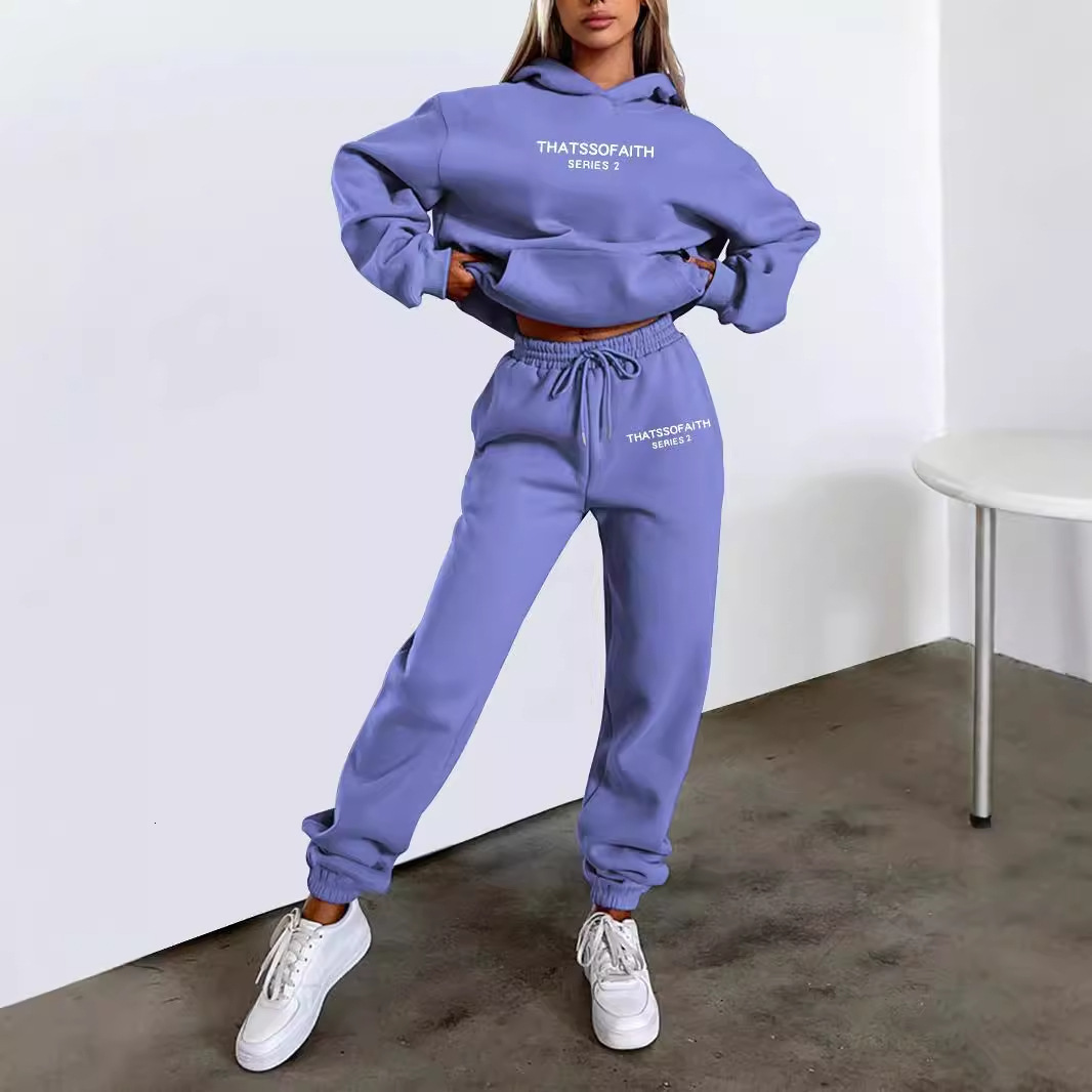 Women's letter printed hooded sweatshirt fashionable casual fleece pants set