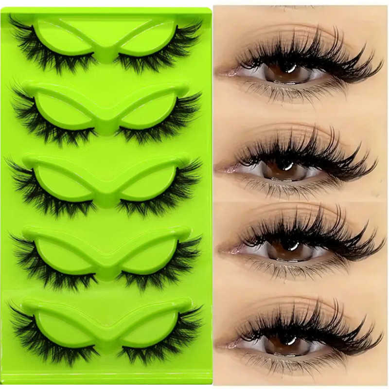 Slant Flying 5 Pair Set Green Fox Eyes Cat Eyes False Eyelash Thick Curling Simulation Fox Eyelash W250324