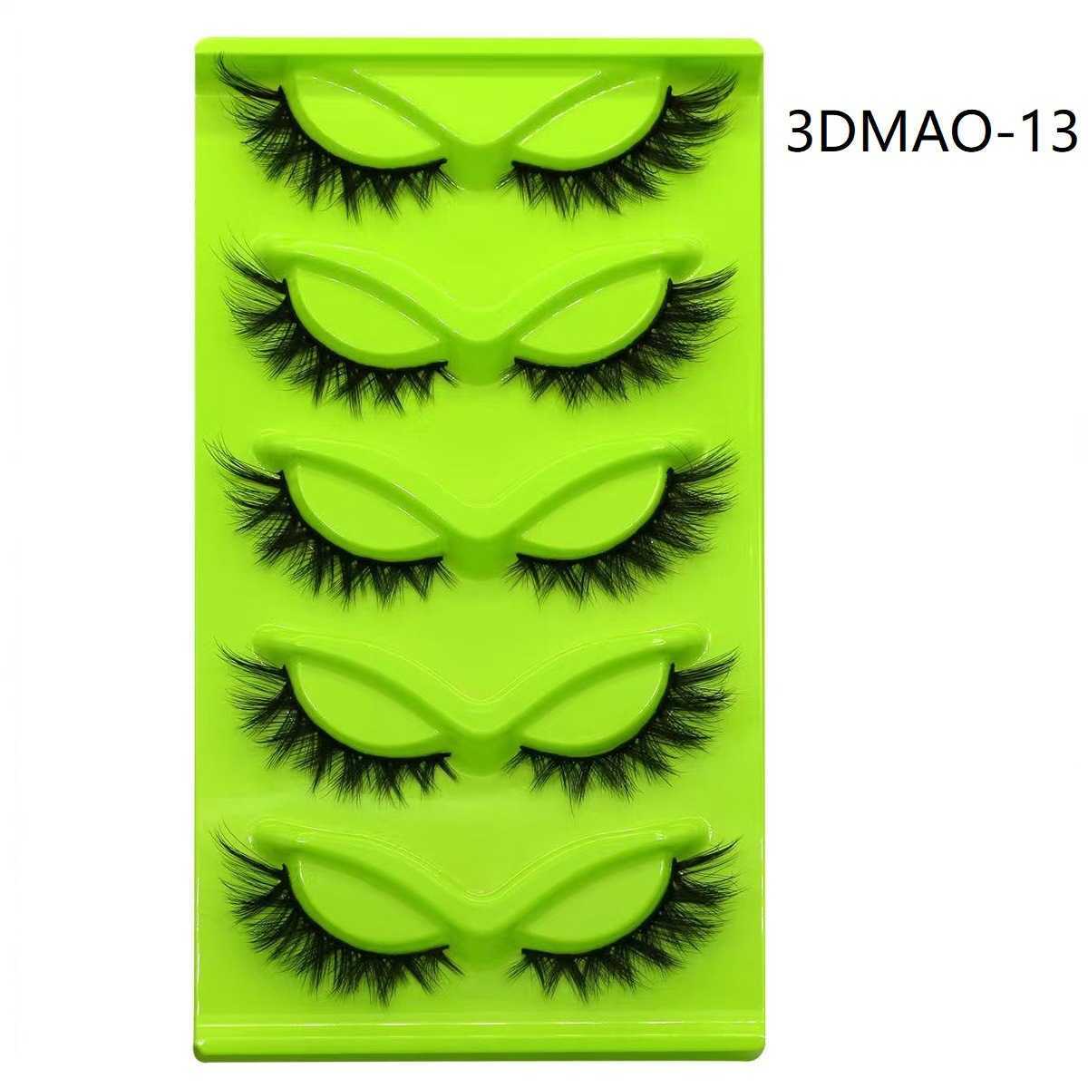 5 pairs of green fox eyes cat eyes fox series fake eyelashes crossed design thick eye tail extended one piece W250324