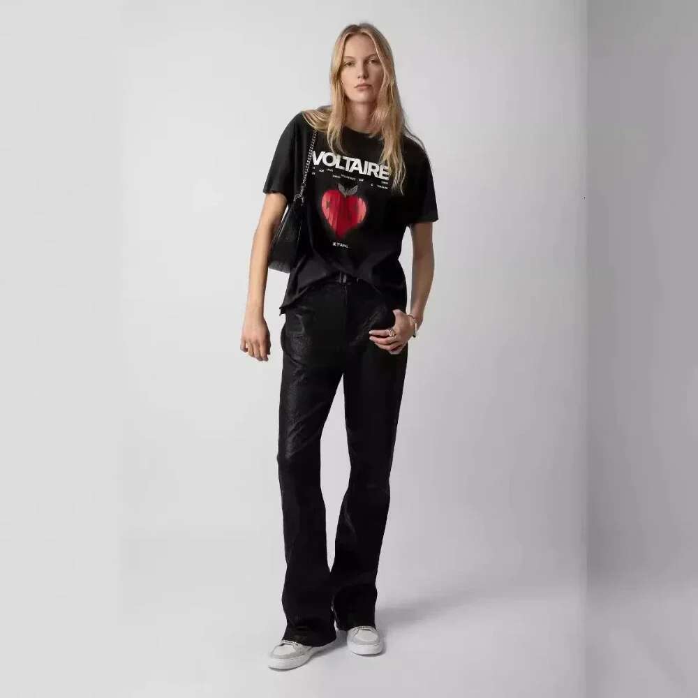 2025 New Spring/Summer French Niche ZV Back Letter Apple Love Printed Round Neck Short-Sleeved T-Shirt Women's Clothing