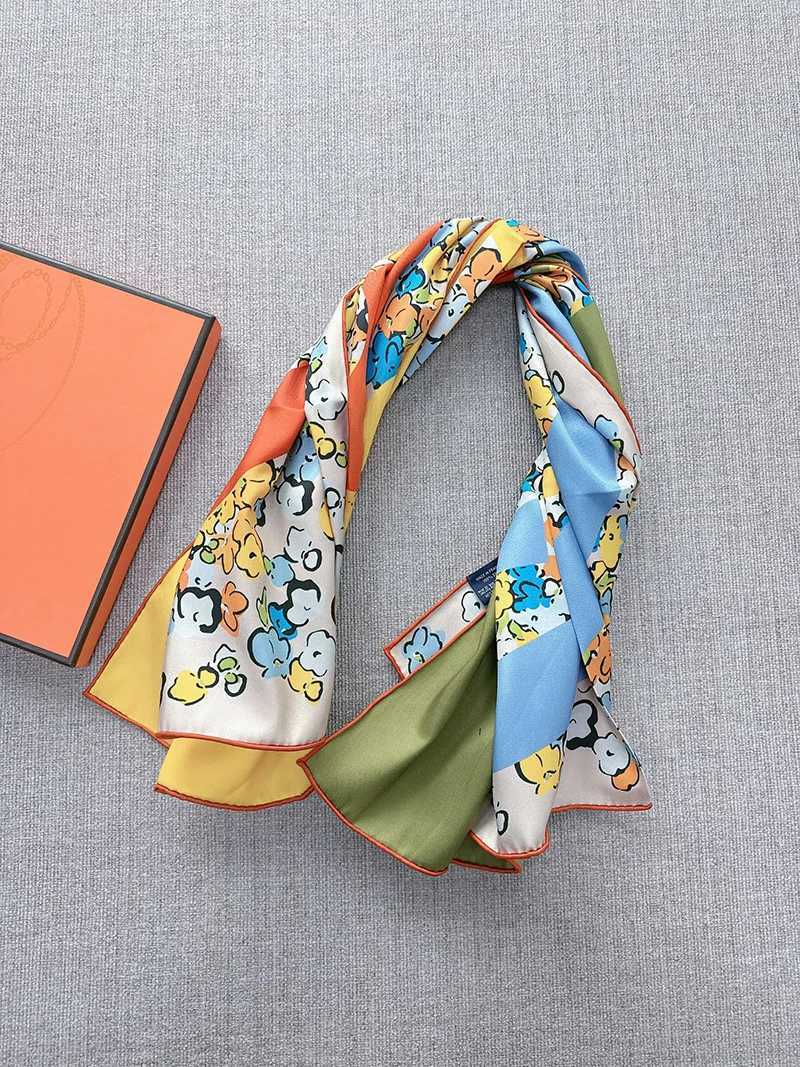 Flower silk scarf 100% shawls wan luxury 90x90cm scarf wen inspired luxury bandana sjaal 2025 dongdaemun luxury items X250324