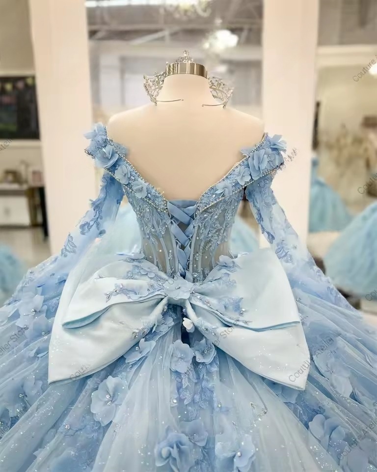 3D wers Lace Applique Off The Shoulder Ball Gown Quince Lace-up 15 Dress Quinceanera 2025 Corset Customized