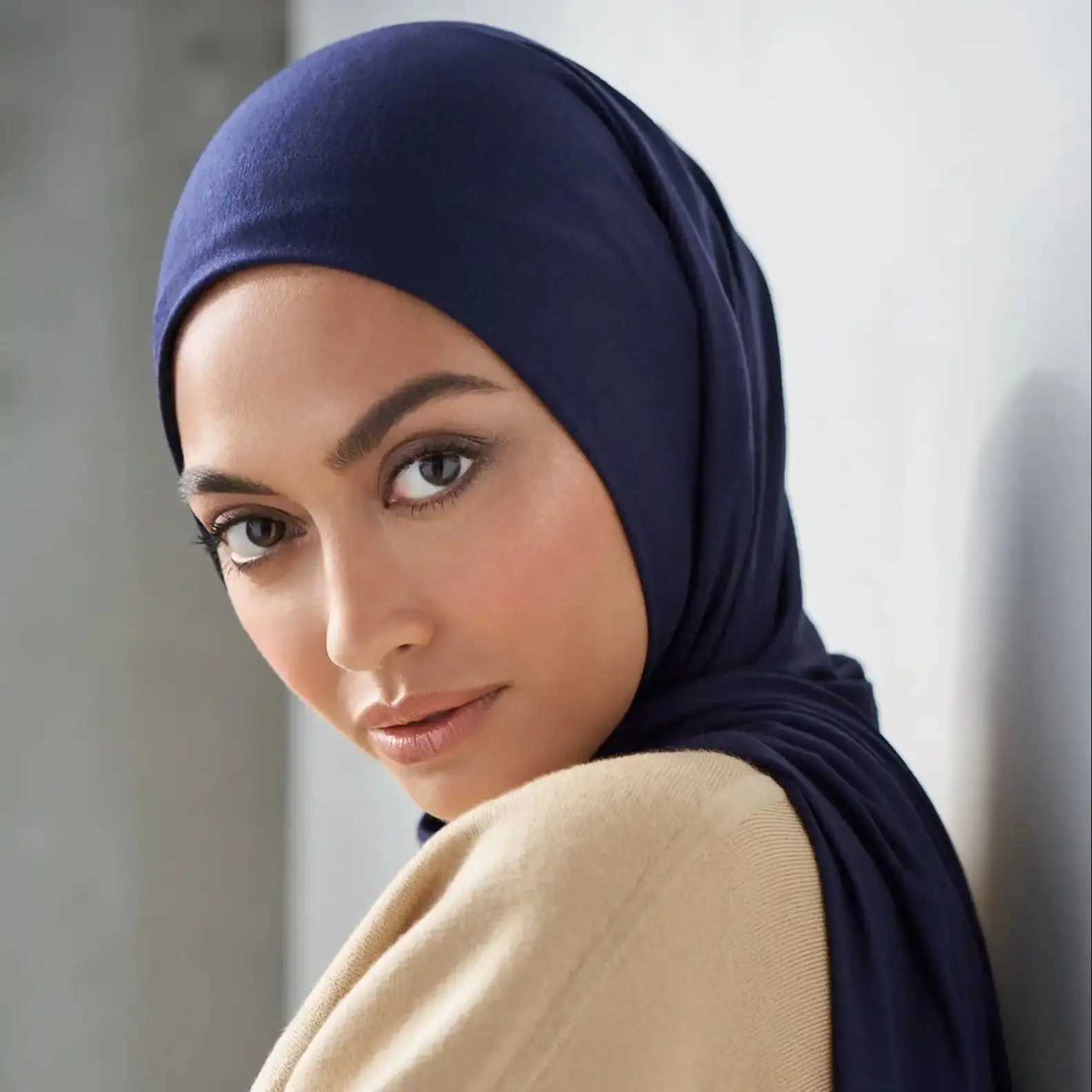 Home>Products>High Quality Jersey Headbands>Solid Muslim Long Scarves>Turban Shawl Elastic Cotton Arabic Scarf Packaging Saudi Headband X2
