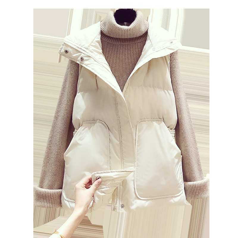 Down cotton vest for women to look slim and stylish 2024 new fashion trend stand up collar clip waist cinching versatile sleeveless camisole