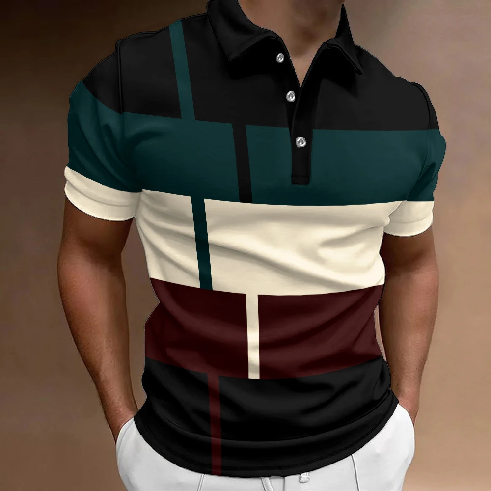 Mens 3D Striped Polo Shirt Oversize Summer Short Sleeved TShirt Breathable Clothing Casual Sports Street 250311