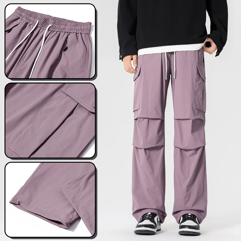 Mens casual pants waterproof loose straight leg mens fashion spring umbrella style 250320