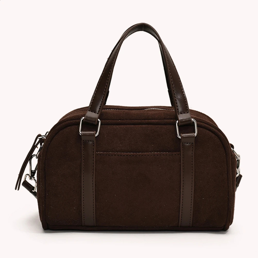 Women Suede Shoulder Bag Adjustable Strap Boston with Interior Pocket Tote Zipper Handbag for Work Travel 250317