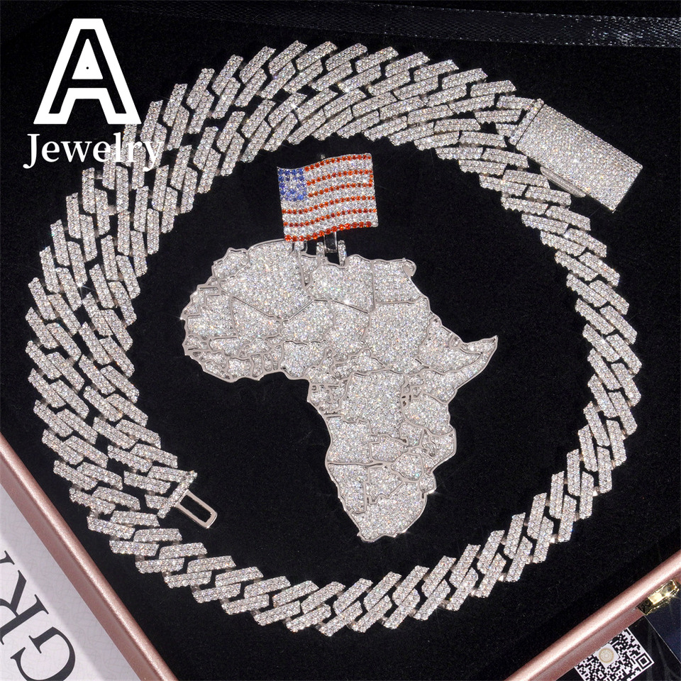 Hip Hop Jewelry Moissanite African Map Pendant 925 Hip Hop Rapper iced out Pendant Moissanite Pendant