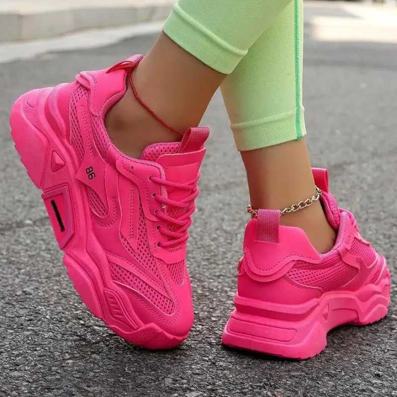 Womens pink platform sports shoes thick soled casual shoes womens spring tennis Fi slide outdoor walking sports shoesXJ250324