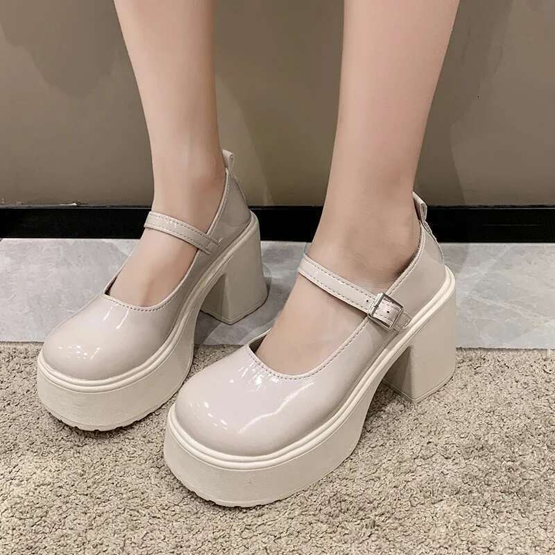 Fashion White Chunky Platform High Heels Women's 2025 New Fall/winter Mary Jane Shoes platform heels