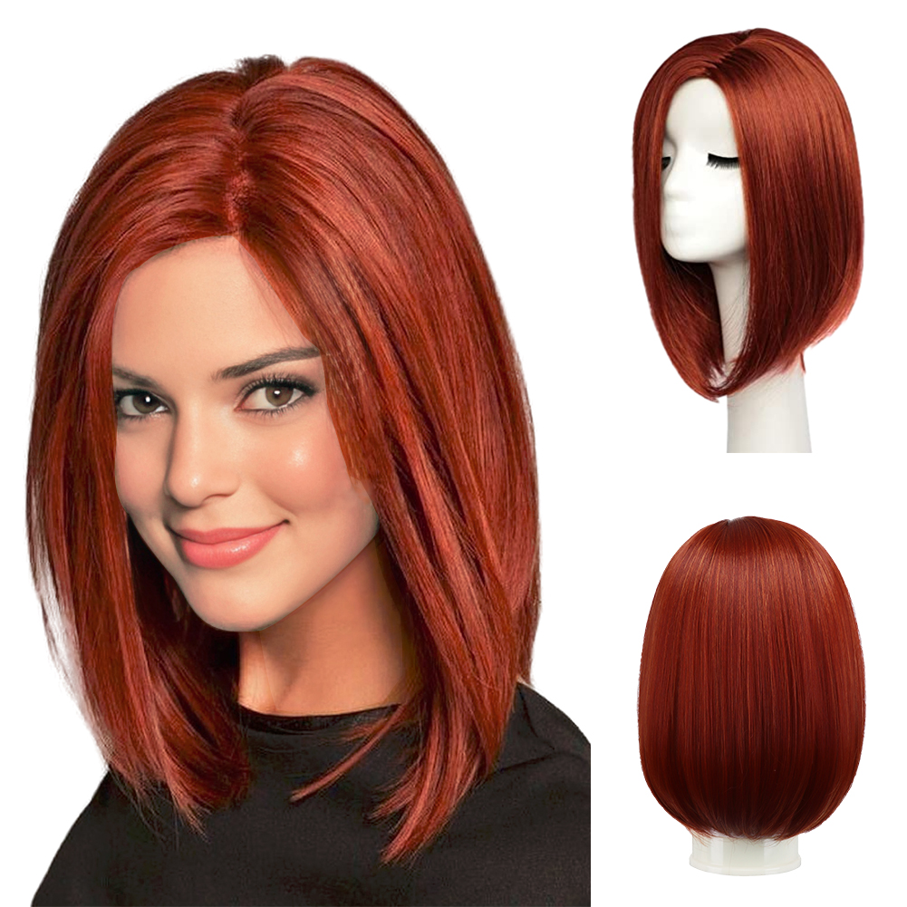Short Bob Red Wigs for Women Neck Length Full Wig Natural Honey Red color Looking with Wig Cap(12 inch)