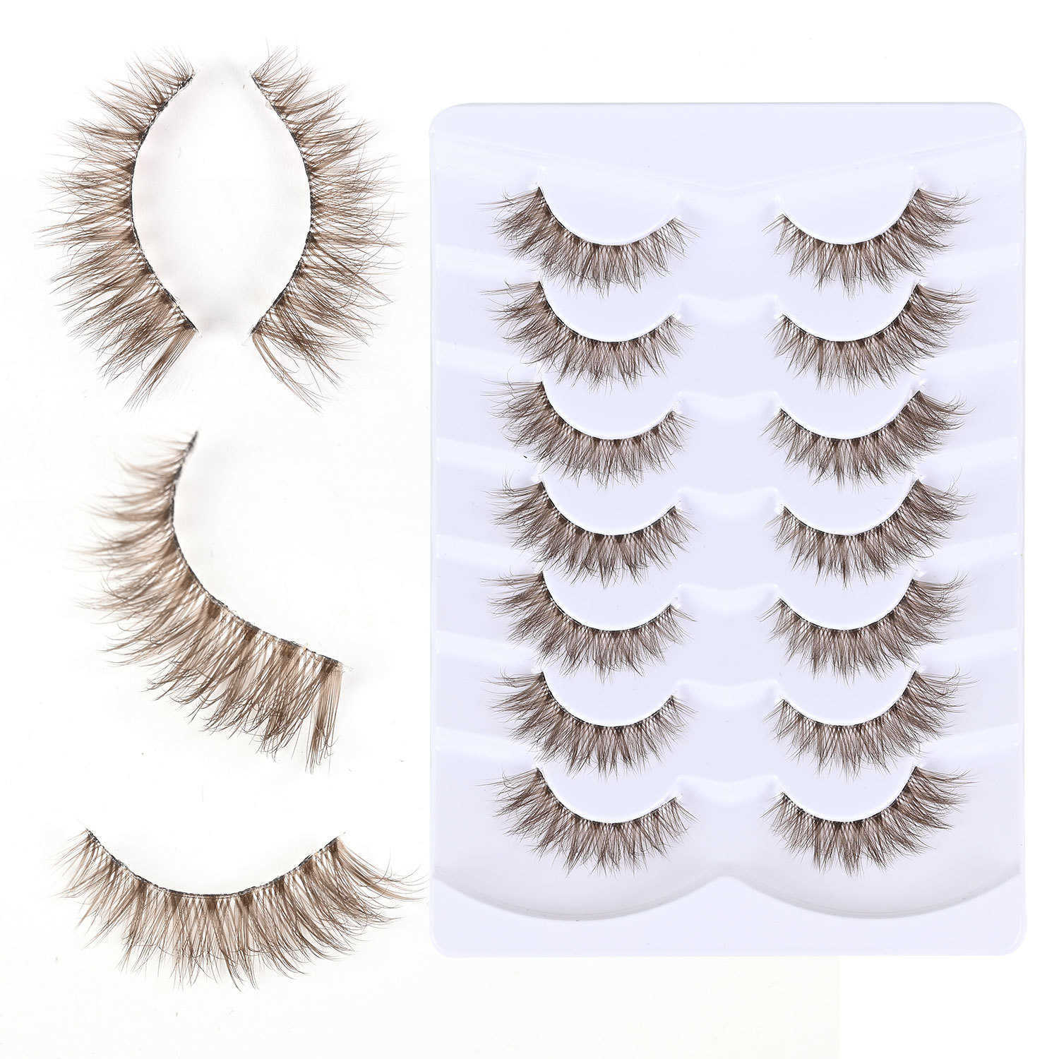 Meiyia New Product Multi Pair Chemical Fiber Eyelash 3D Curling Brown Eyelash Transparent Stem Colored Eyelash W250324