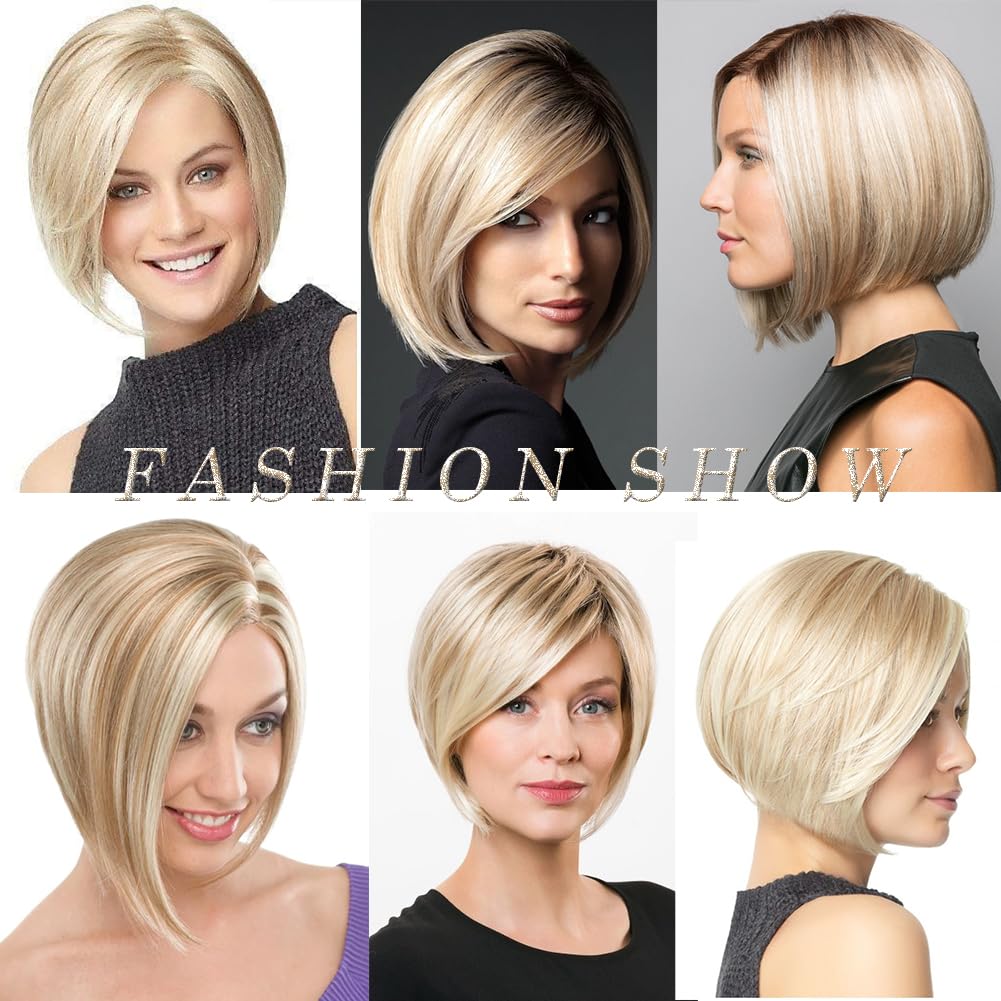 Short Platinum Blonde Wigs for Women Bob Wig Natural Straight Wig Side Part Hair for Daily Party Cosplay Halloween