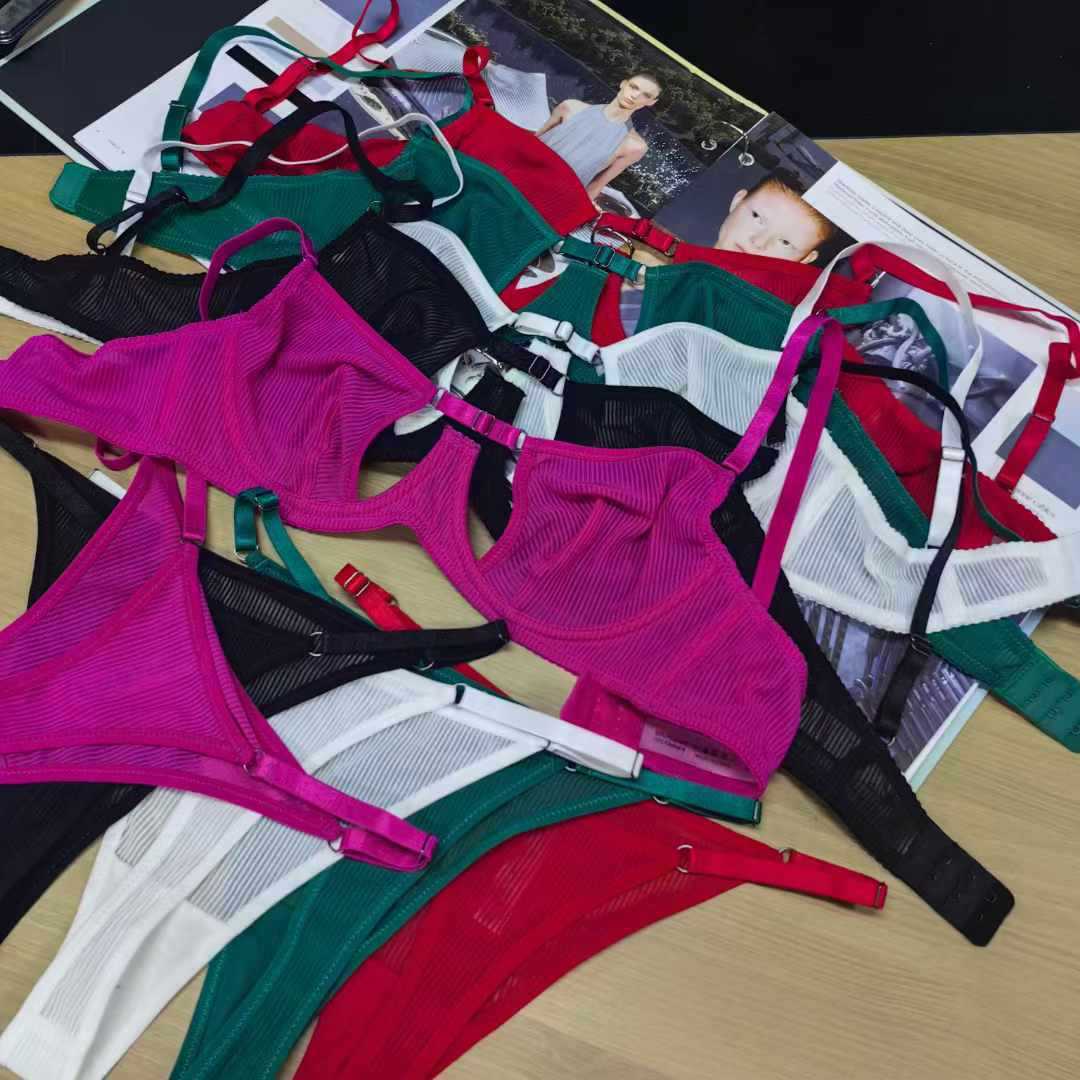 Sexy lingerie, ultra-thin mesh, steel ring, anti sagging, gathered bra, adjustable straps, bra set 250315