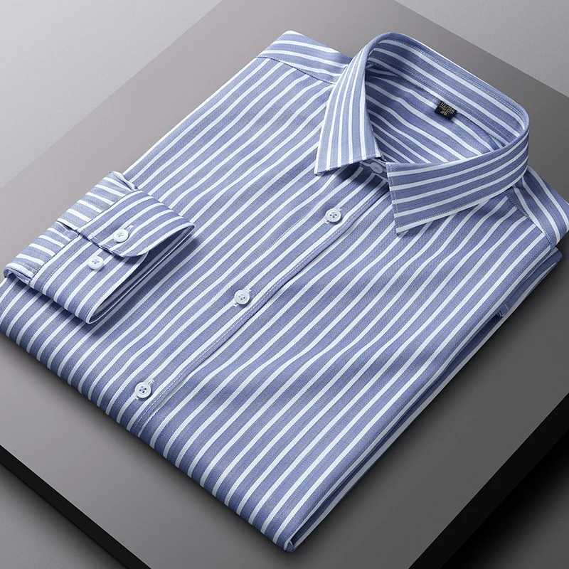 High quality ironless mens dress long sleeved mens classic stretch easy to care for casual shirt mens slim fit X250324