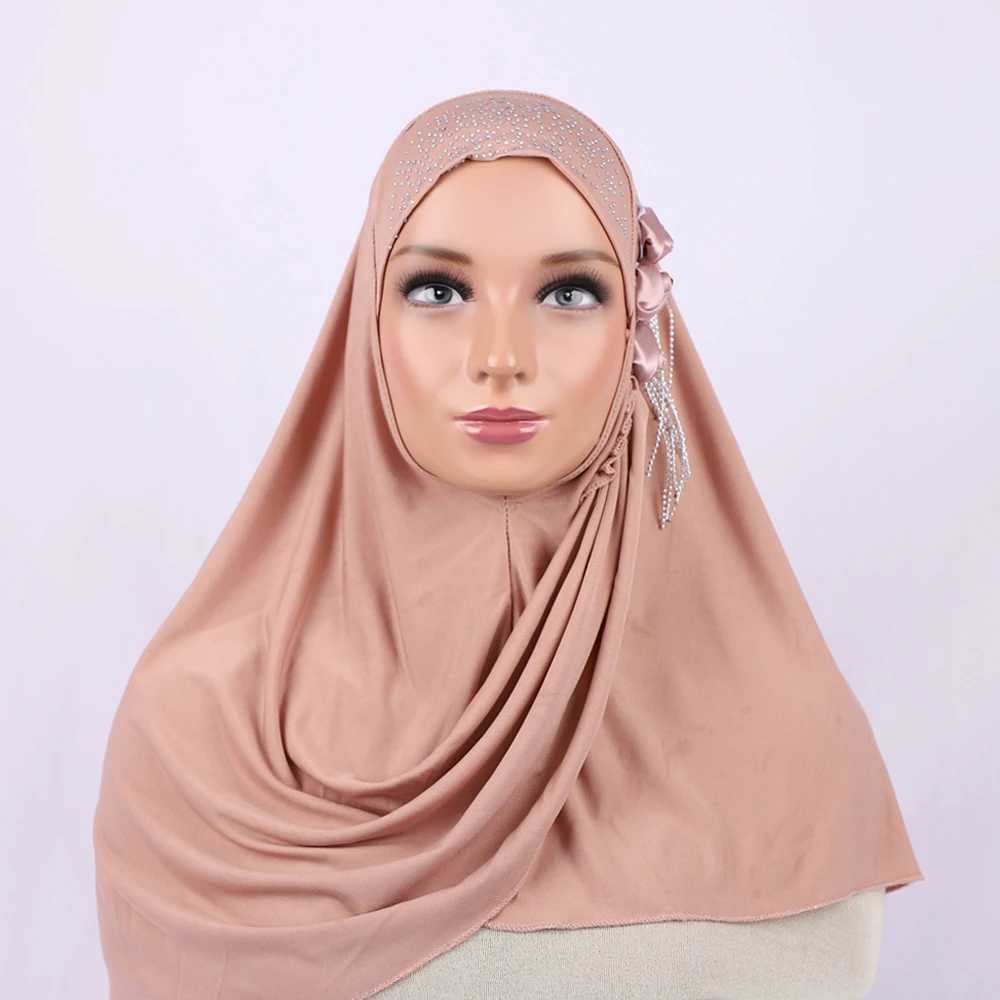 Light Purple Floral Muslim Hijabs High Quality Instant Turbine Spring/Summer Womens Solid Color Scarf Packaging Gift X250324