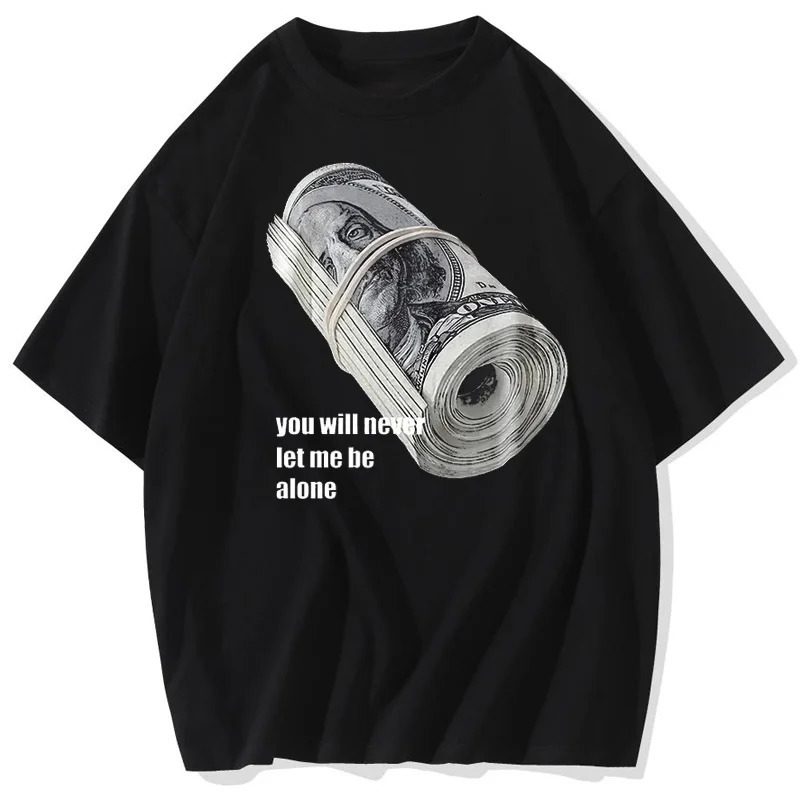 Bundle of Banknotes Vintage Tshirt Men Streetwear Hip Hop Print T-Shirt Harajuku Summer Cotton Washed Tshirt Clothes 250324