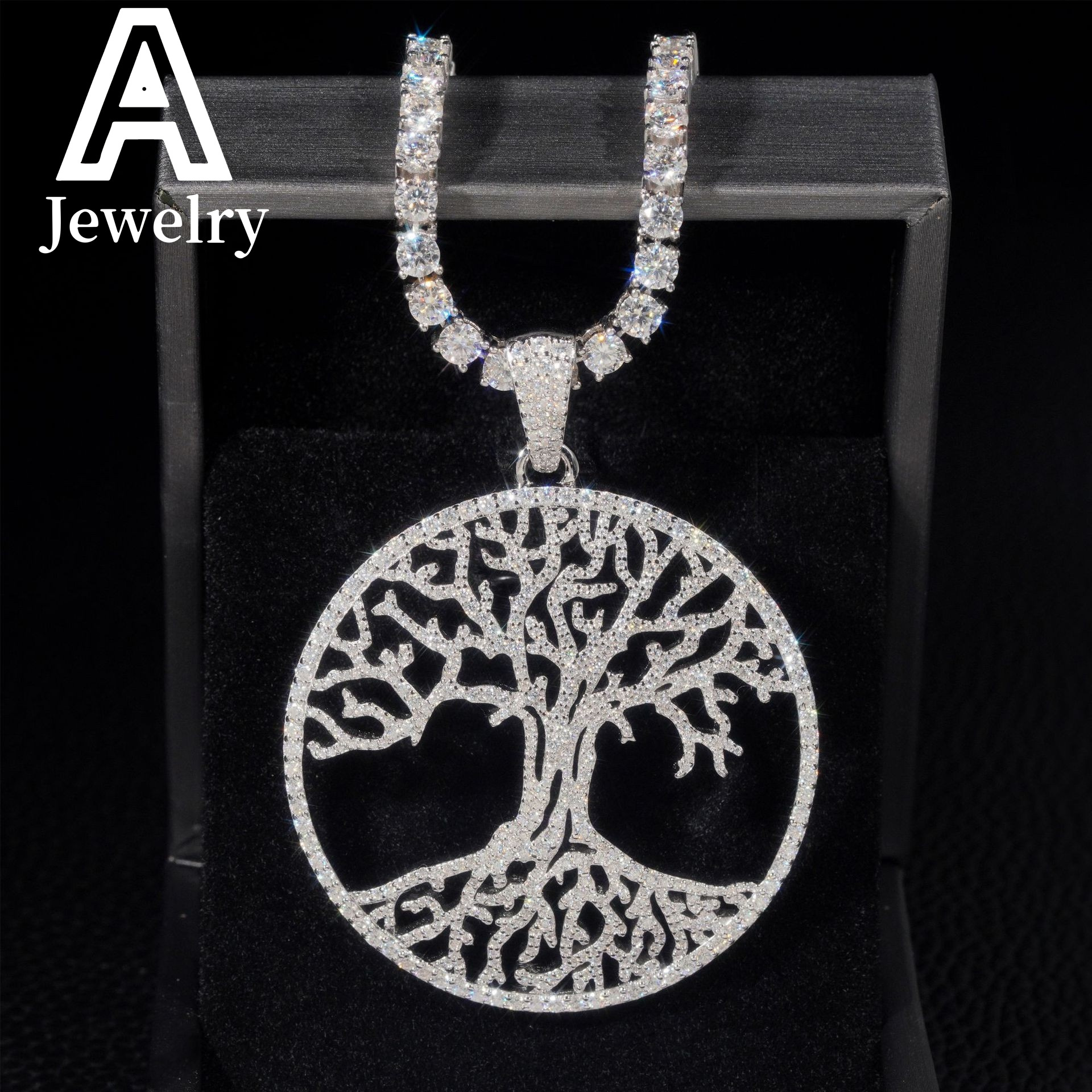 NEW ARRIVAL Tree Design Circle Pendant moissanite 925 Hip Hop iced out Pendant Jewelry Moissanite Pendant