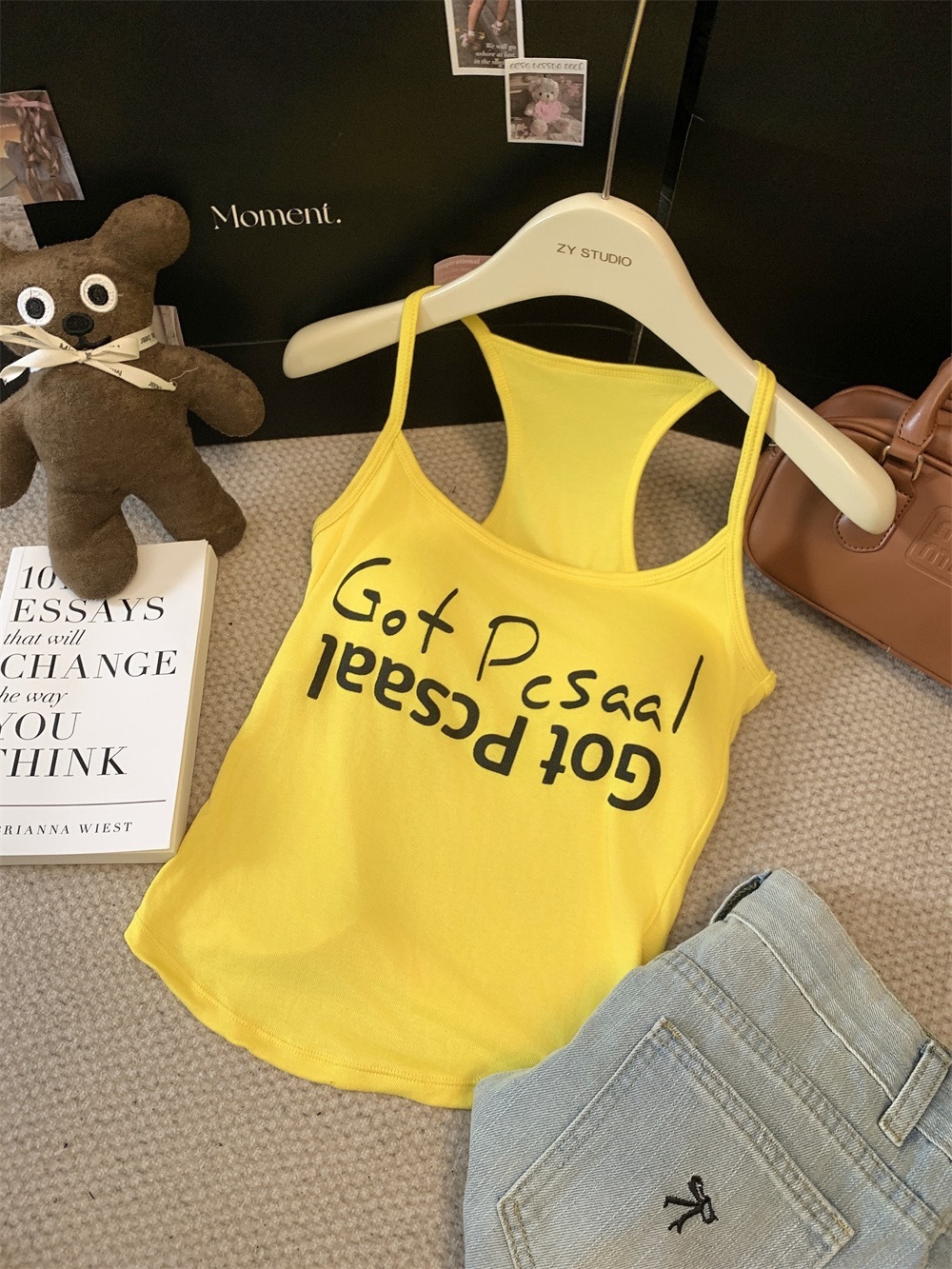 2025 New American Spicy Women's Designer Letter Printed Tank Top Outdoor Summer Slim Fit Beach Inner Base Short Sleeve Top Outer Layer