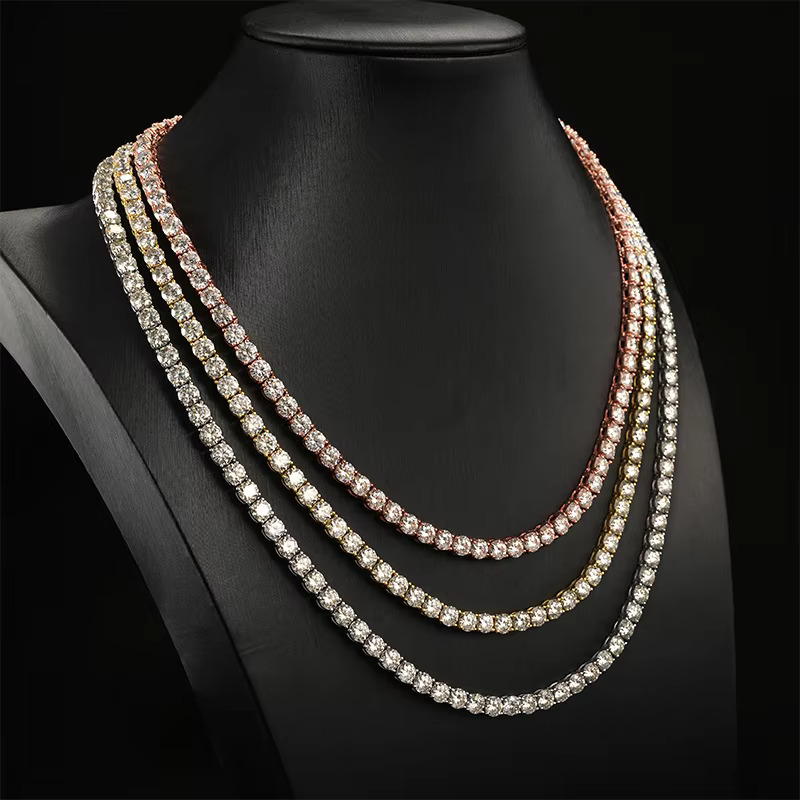 2-6.5MM Width Full Size Diamonds Tennis Chain Hip Hop S925 Sterling Silver VVS Moissanite Diamond Gold Tennis Chains for Men