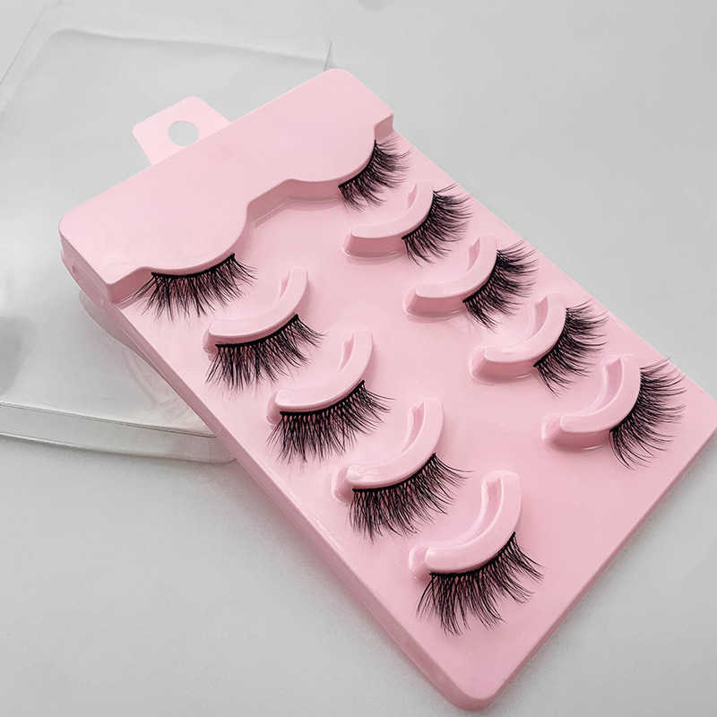 New product 5 pairs of half cut false eyelashes transparent stem elongated eye tail half eyes naturally thick eyelashes W250324