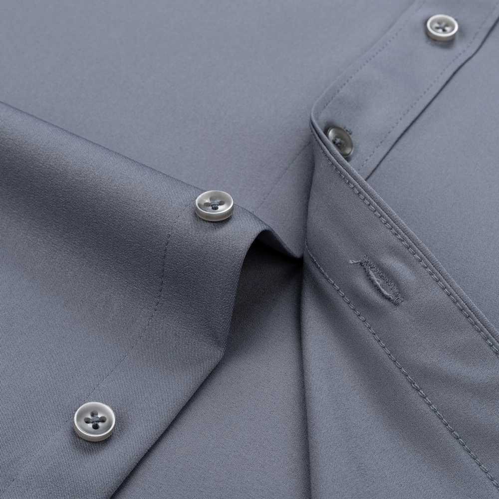 Mens elastic casual smooth material long sleeved ironless shirt comfortable and soft wrinkles ultra-thin fit solid formal shirt X250324