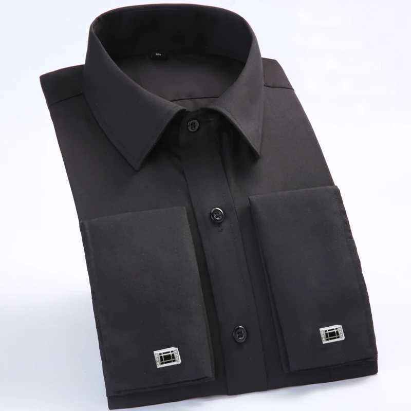 New mens classic French cufflink shirt brand mens formal shirt long sleeved dress mens Camisa Masculina X250324