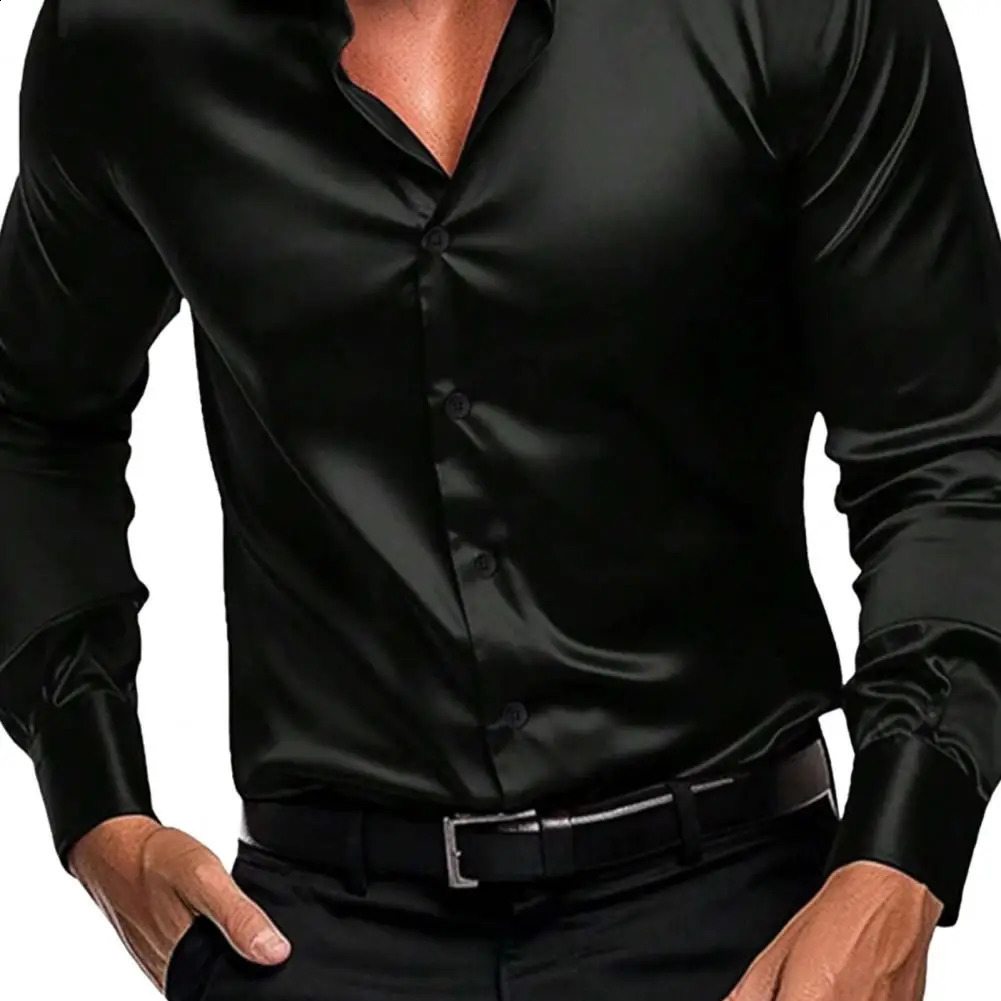 Summer Mens Shirt Long Sleeve Shirt Party Evening Dress Holiday Top T-shirt Silk Red Golden Ceremony Top 250319