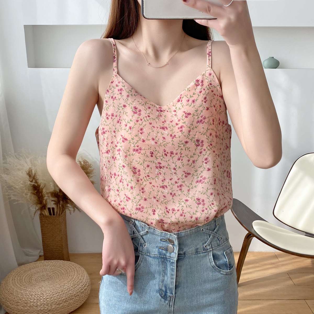 Korean Version Versatile Loose Camisole For Women In Summer 2025 Wearing Chiffon Small Floral Bottom Vest And Top Inside Trendy Trend
